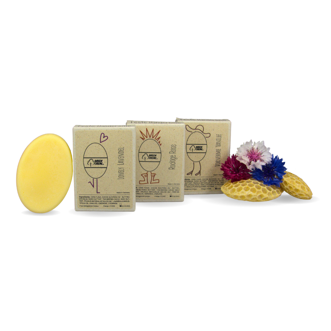 Flower Pack GreenCreme Feste Handcreme Naturkosmetik Set ohne Dosen